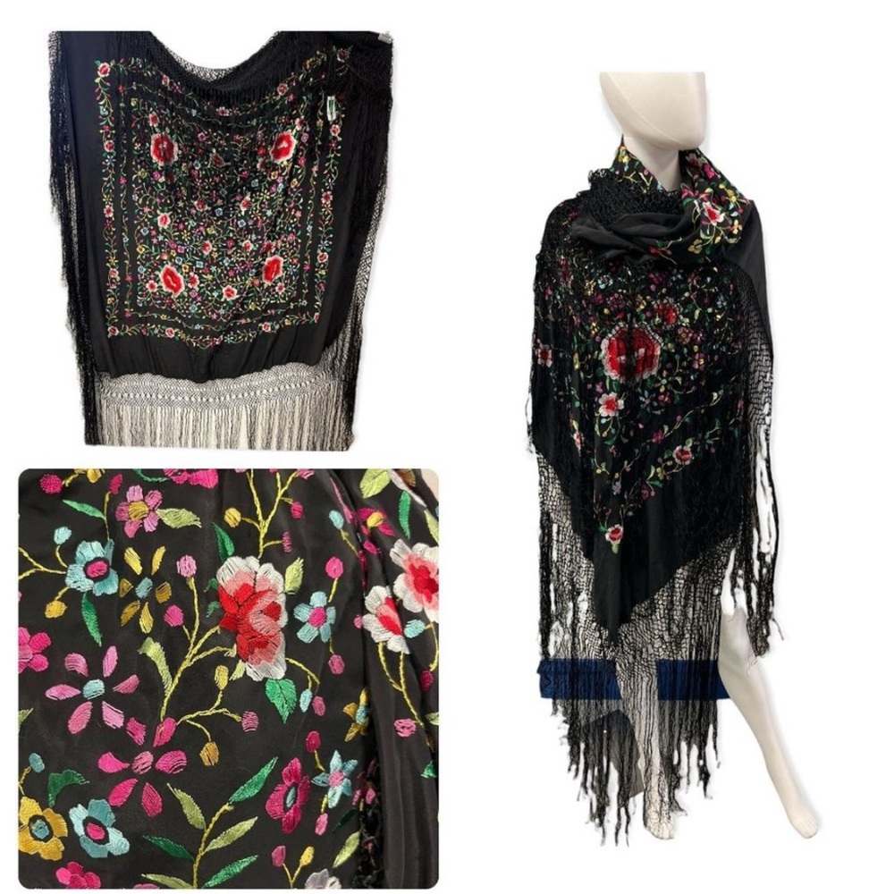 Vintage Embroidered piano Shawl - Picture 2 of 5